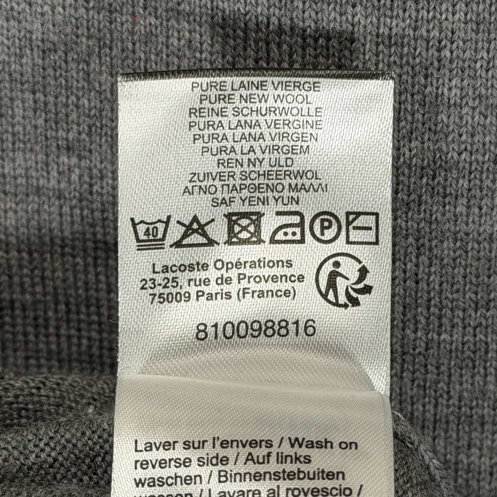 Lacoste Sweater Mens 3XL Gray 100% Extra Fine Merino Wool Turtleneck Crocodile - Picture 6 of 9